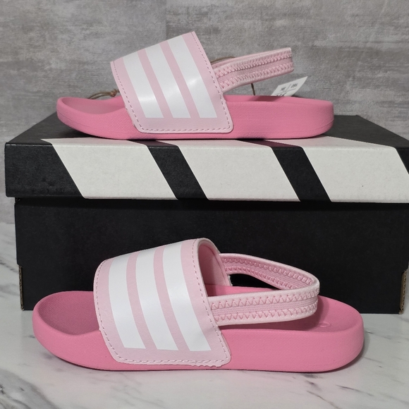 Adidas Kids Pink and White Slide Sandals - Picture 1 of 7